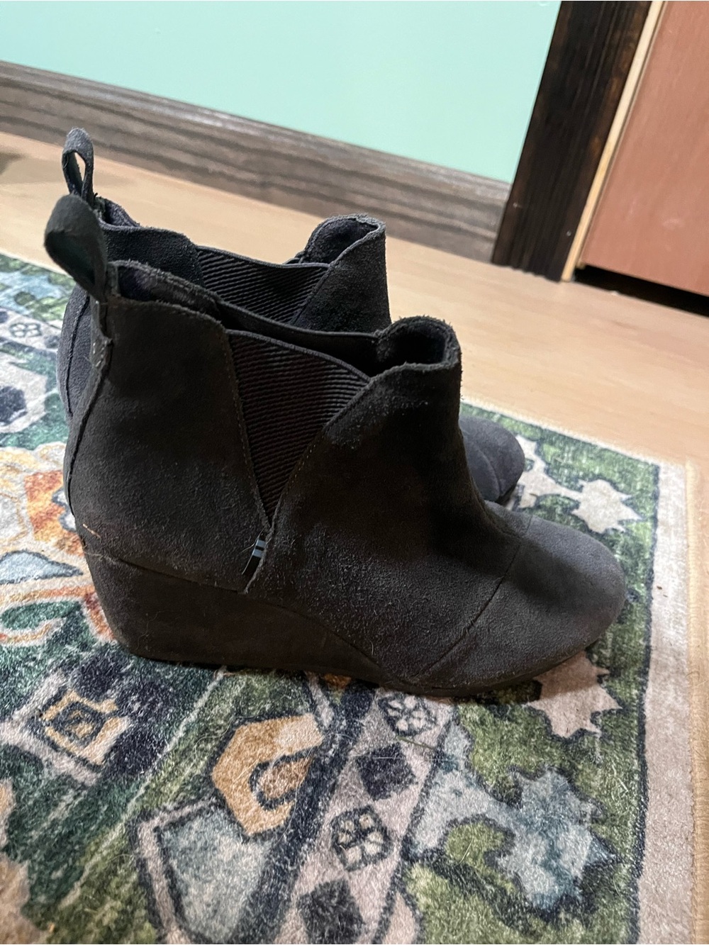 TOMs Blue Suede Wedge Ankle Boots